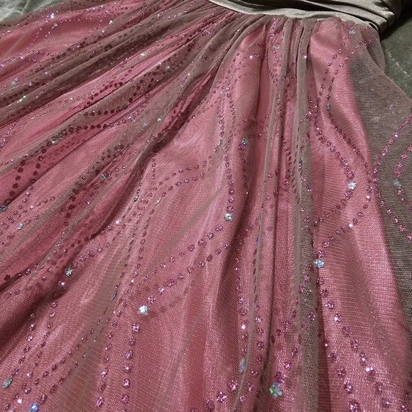 🆑️ MORGAN & CO. Drop Waist Dress Pink & Dark Brown Sequins Crystals Tulle Satin - Picture 11 of 17